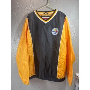 NFL Pittsburgh Steelers Pull Over Jacket‎ Yellow Black Colorblock V Neck Mens XL